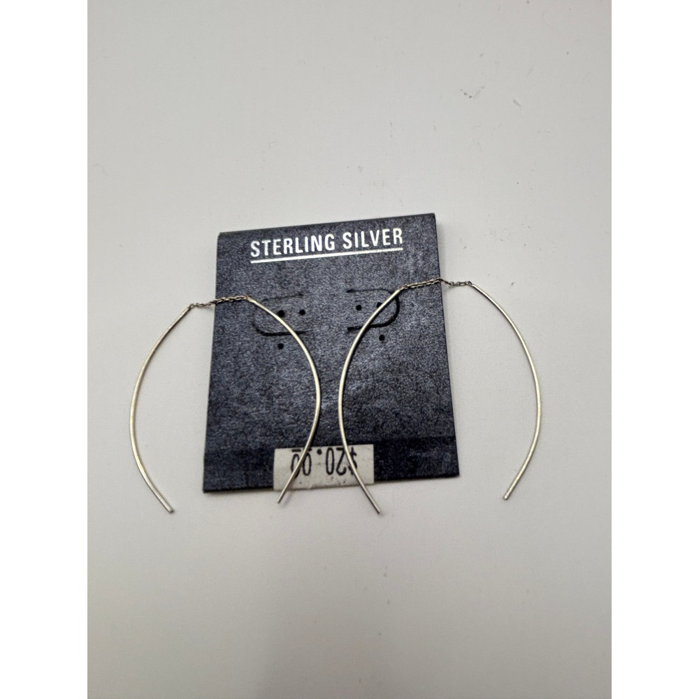Sterling Silver Threader Hoop Earrings Womens OS Silver Curved Minimalist